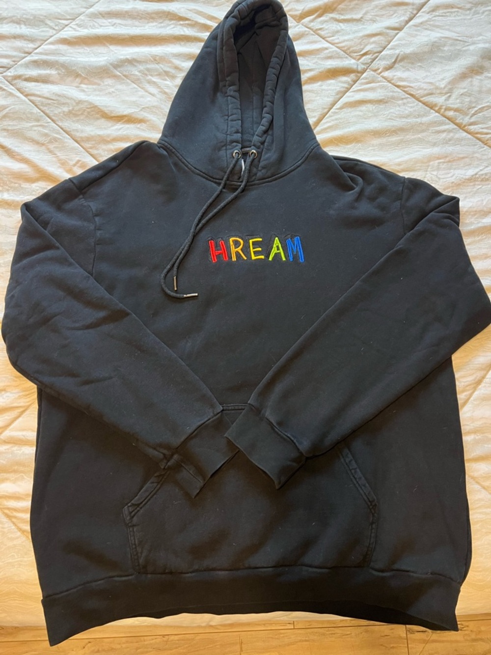 Whatever Forever Black Hoodie with Multicolor 'HREAM' Embroidery